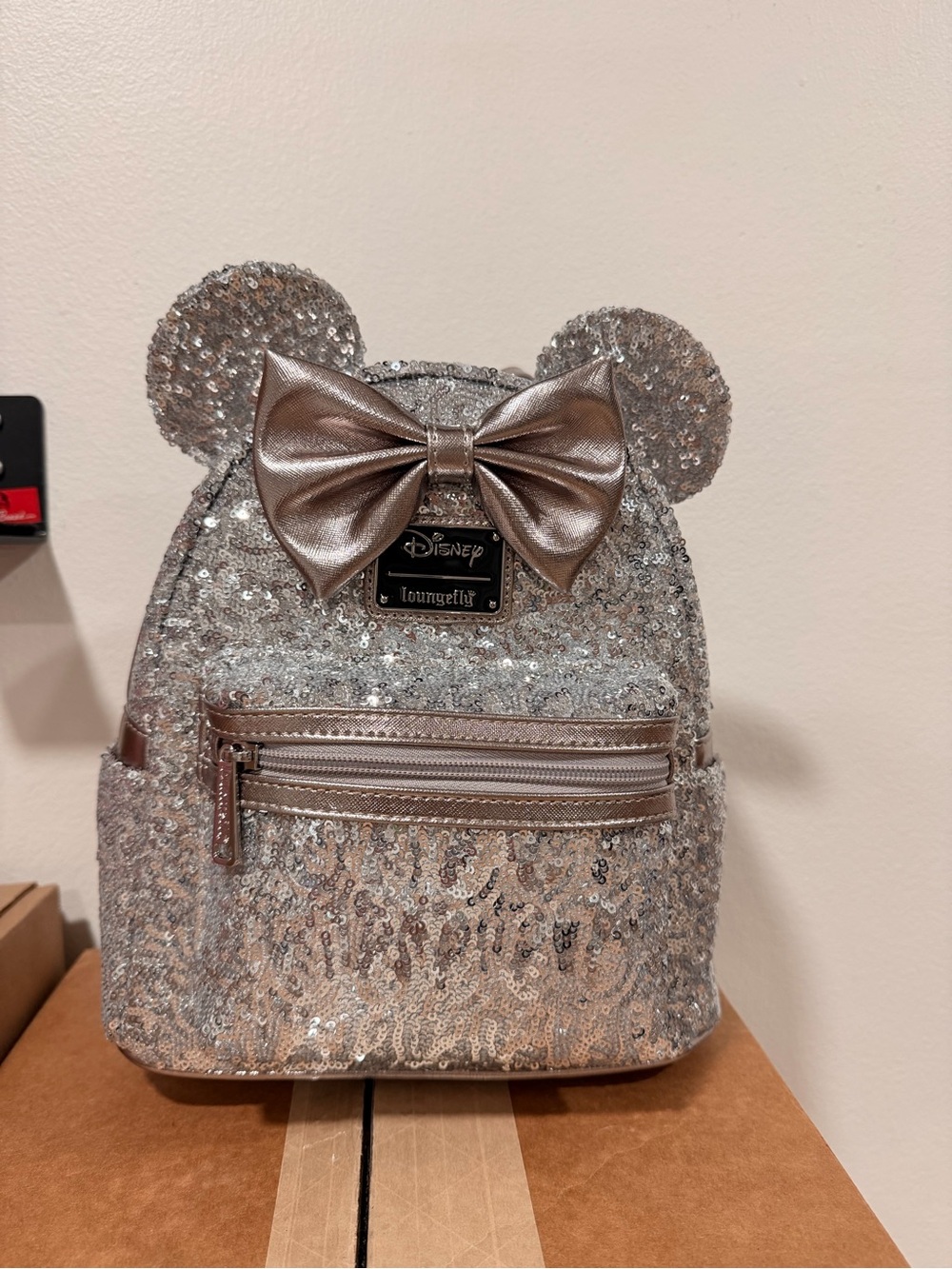 Disney Loungefly Silver Minnie Mouse Sequin Mini Backpack